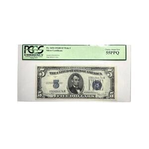 Certified 1934-D Five Dollar Silver certificate Blue Seal PCGS 55 PPQ